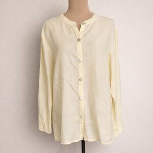 Vintage Match Point Linen Button Front Top Medium Made USA Sheer Yellow Blouse